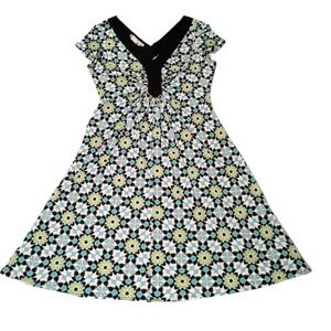Maggy London Fit & Flare Dress Womens 12‎ Floral V-neck Stretch Knee Length